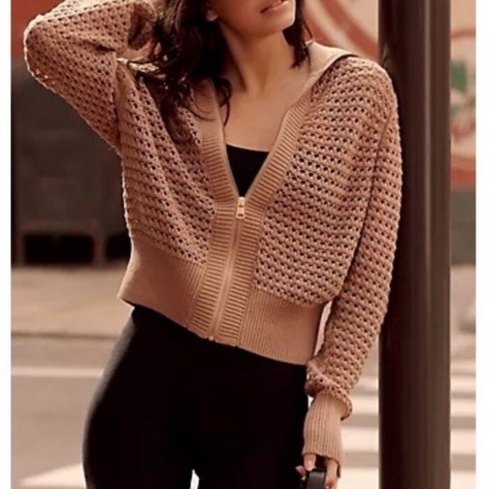 Varley Women's Eloise Tan Brown Warm Taupe Knit Cardigan